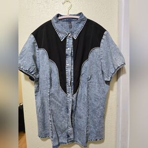 Women's 2 Fly Denim and Black Button Down Shirt